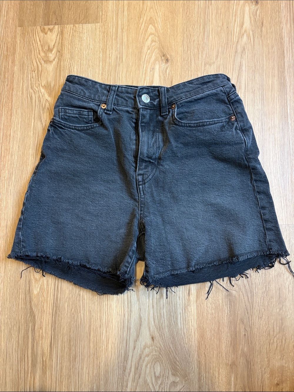 Women's Black Denim Frayed Hem Shorts